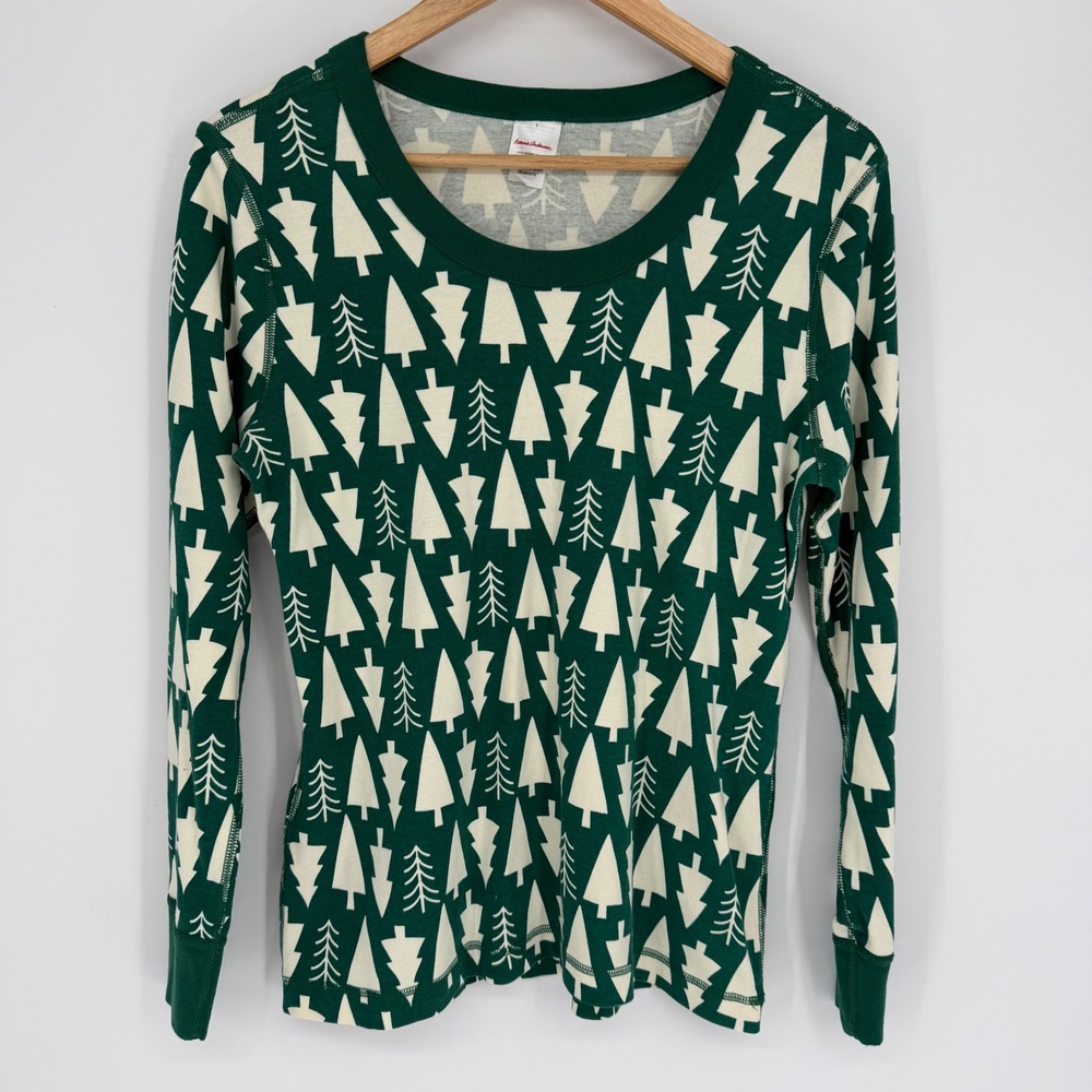 Hanna Andersson Womens Large Organic Cotton Christmas Tree Pajama Top Green
